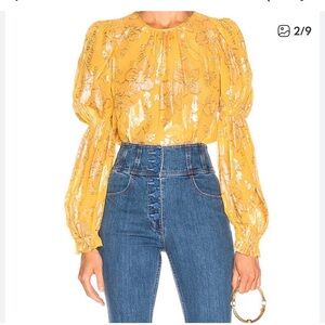 Ulla Johnson Metallic Gold Floral Aster Blouse